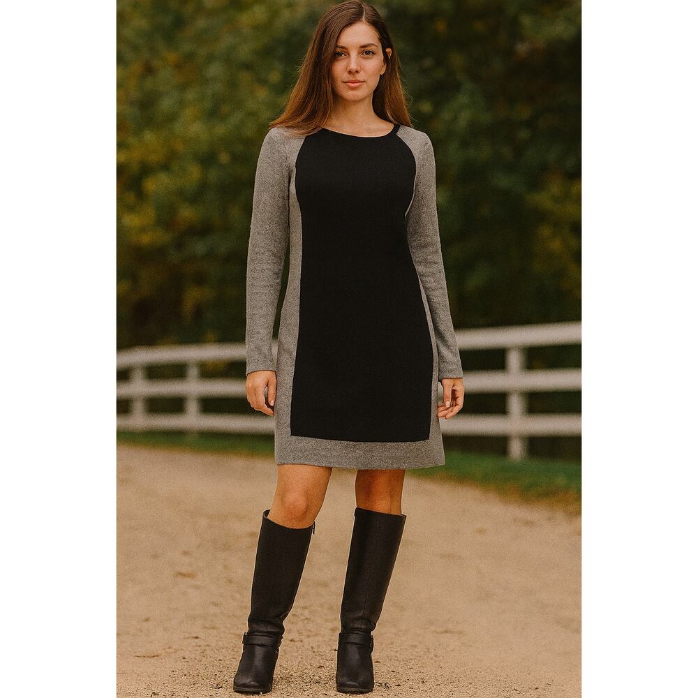 Magaschoni SZ XL 100% Cashmere Colorblock Sweater Dress In Gray & Black